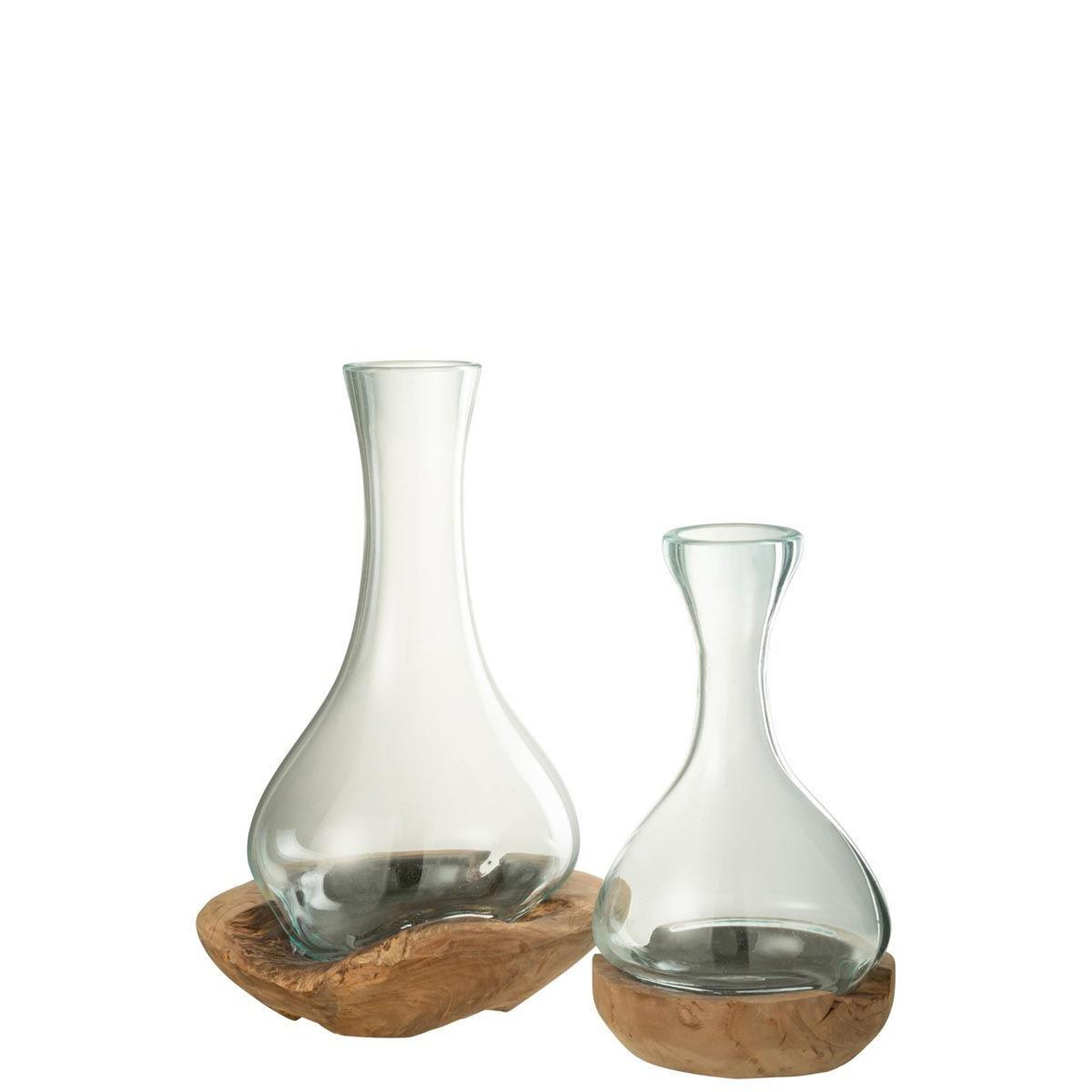 Voir la diapositive 2 : J-LINE Vase bouteille sur racine  gamal  29cm transparent