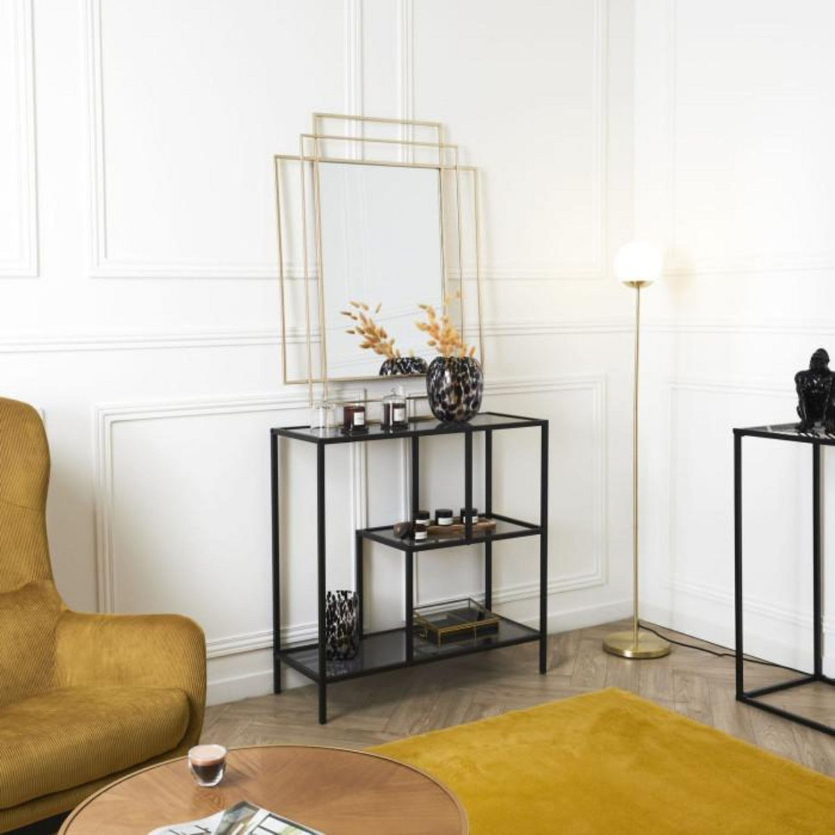 Paris Prix Étagère en Verre Fumé  Edison  80cm Noir