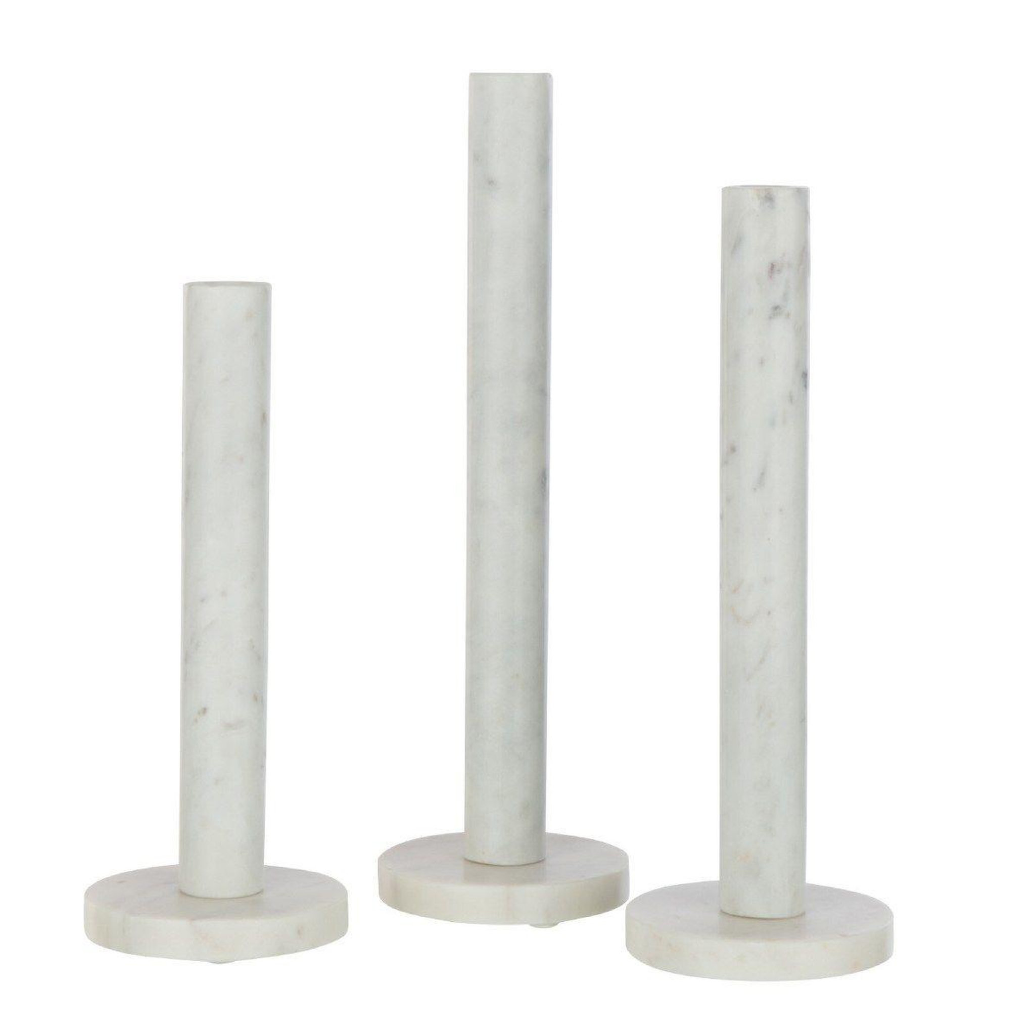 J-LINE Lot de 3 bougeoirs en marbre  bali  40cm blanc