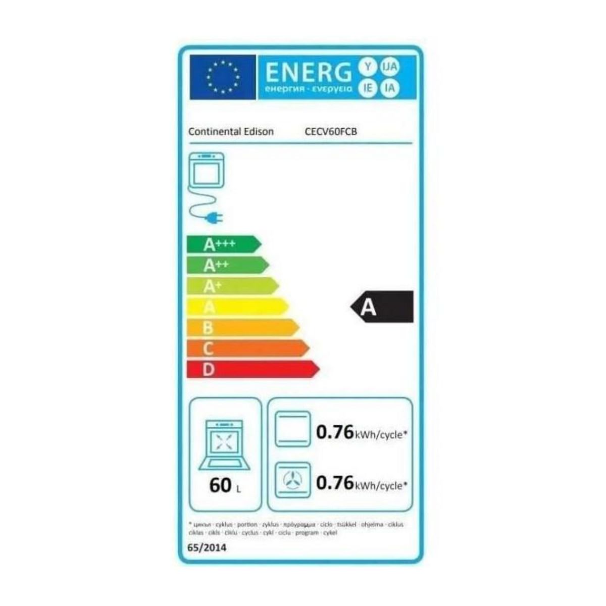 CONTINENTAL EDISON Cuisiniere vitrocéramique CONTINENTAL EDISON CECV60FCB - 4 feux - L58,8 xP61 xH83 cm - Noir