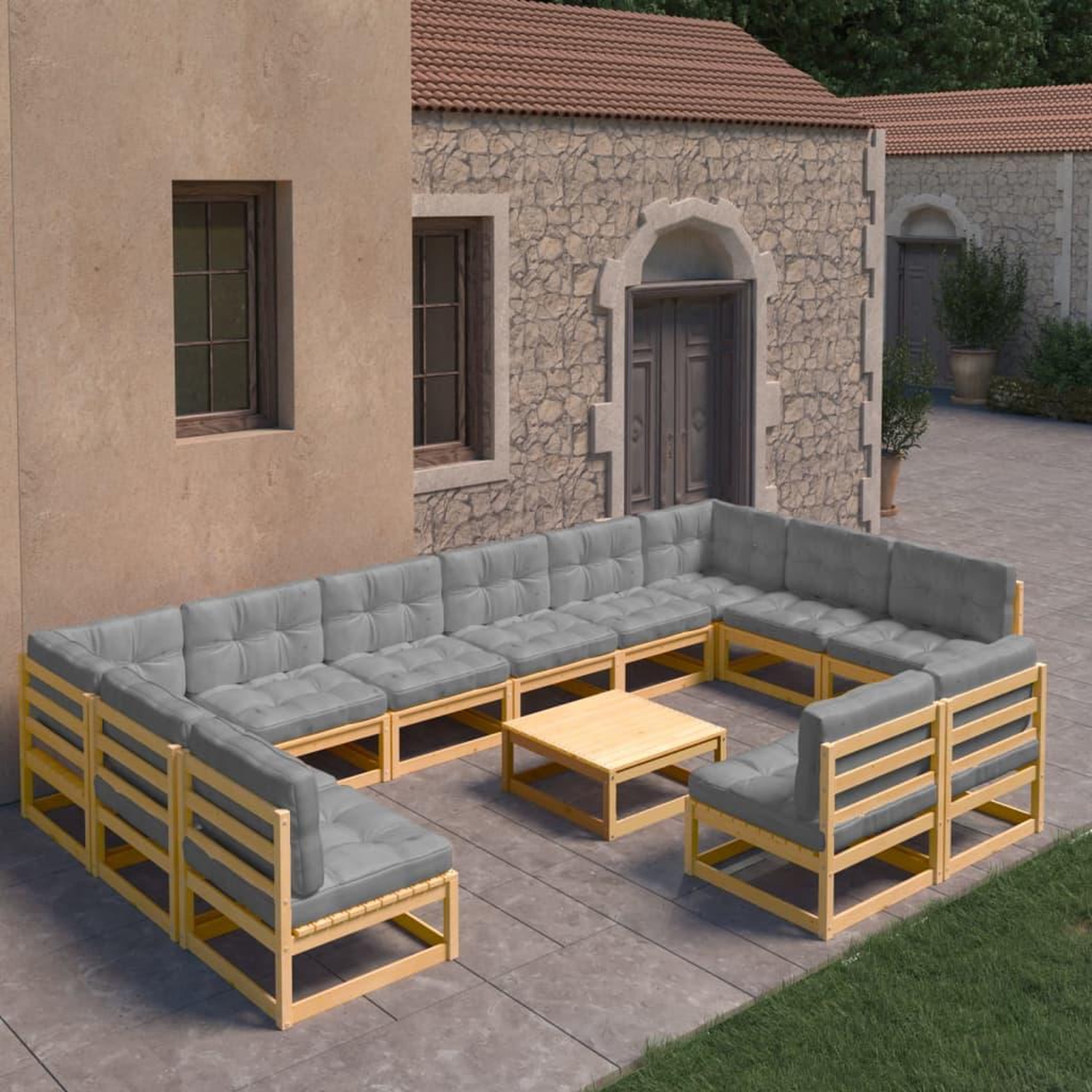 Voir la diapositive 1 : VIDAXL Salon de jardin 13 pcs avec coussins Bois de pin massif