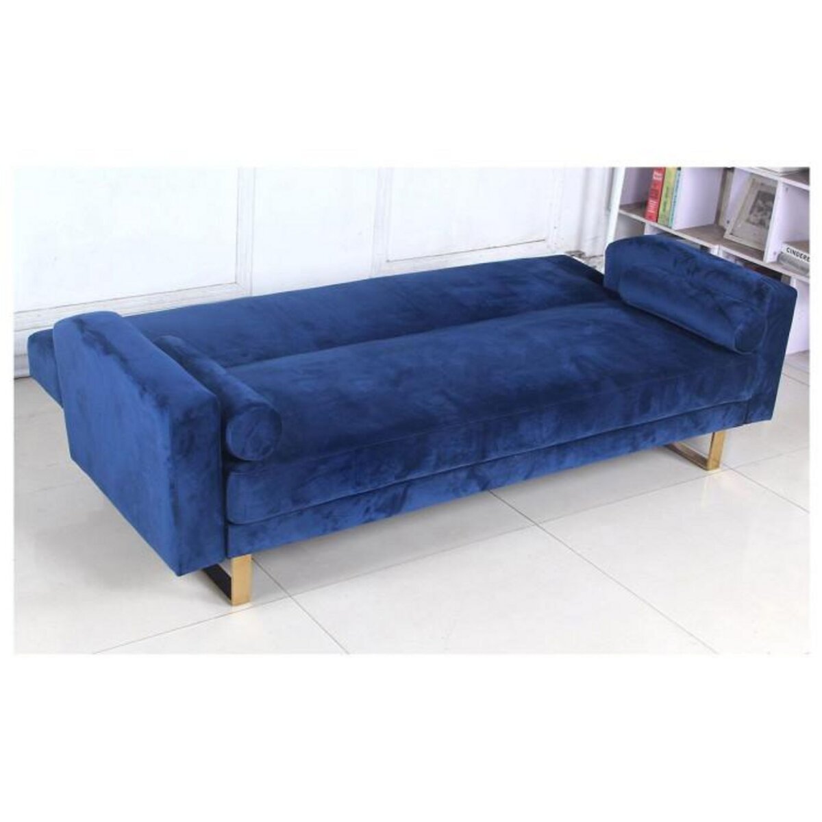 Paris Prix Canapé Convertible Velours  Albine  210cm Bleu