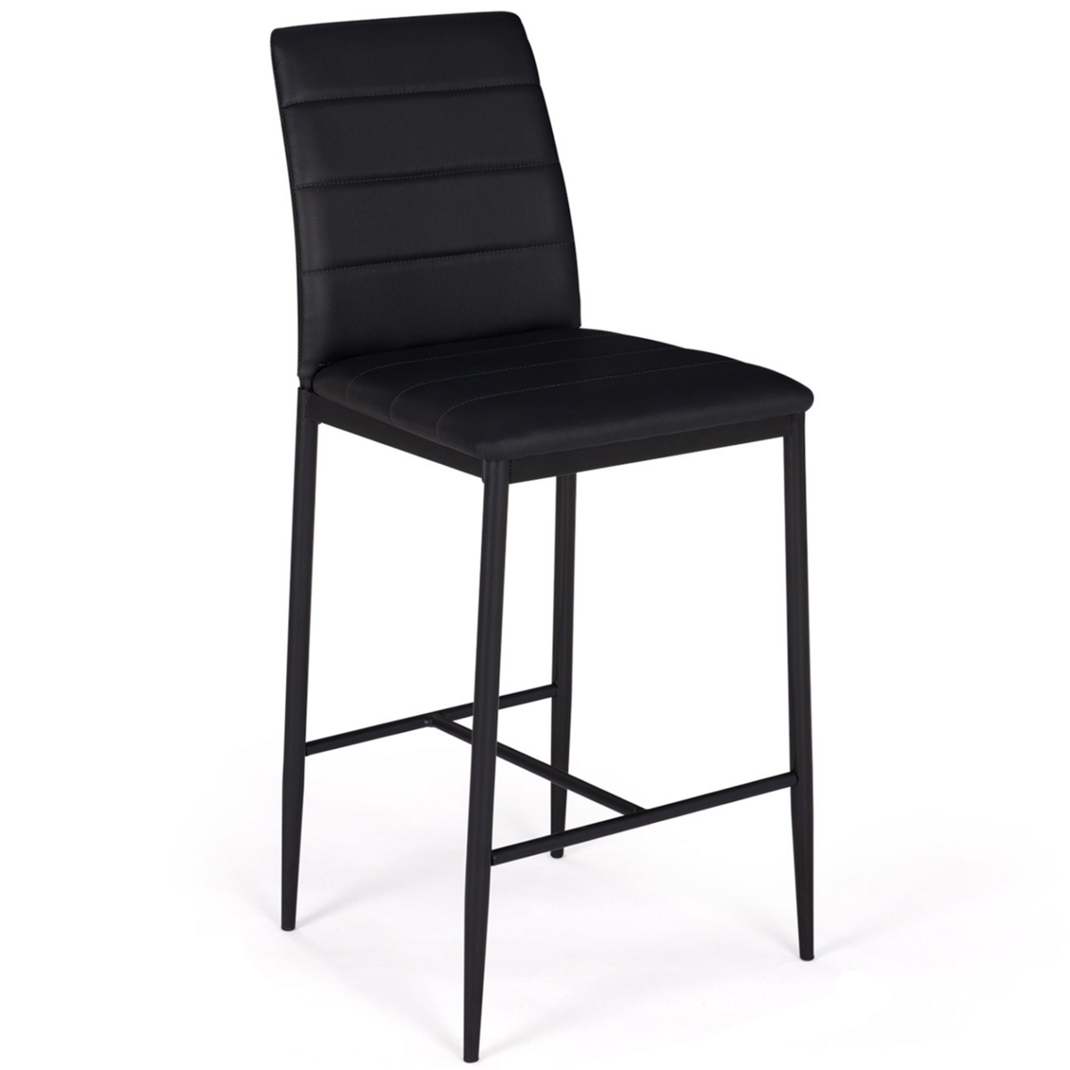ID MARKET Lot de 4 tabourets ROMANE en PVC noir design contemporain chaises de bar rembourrées