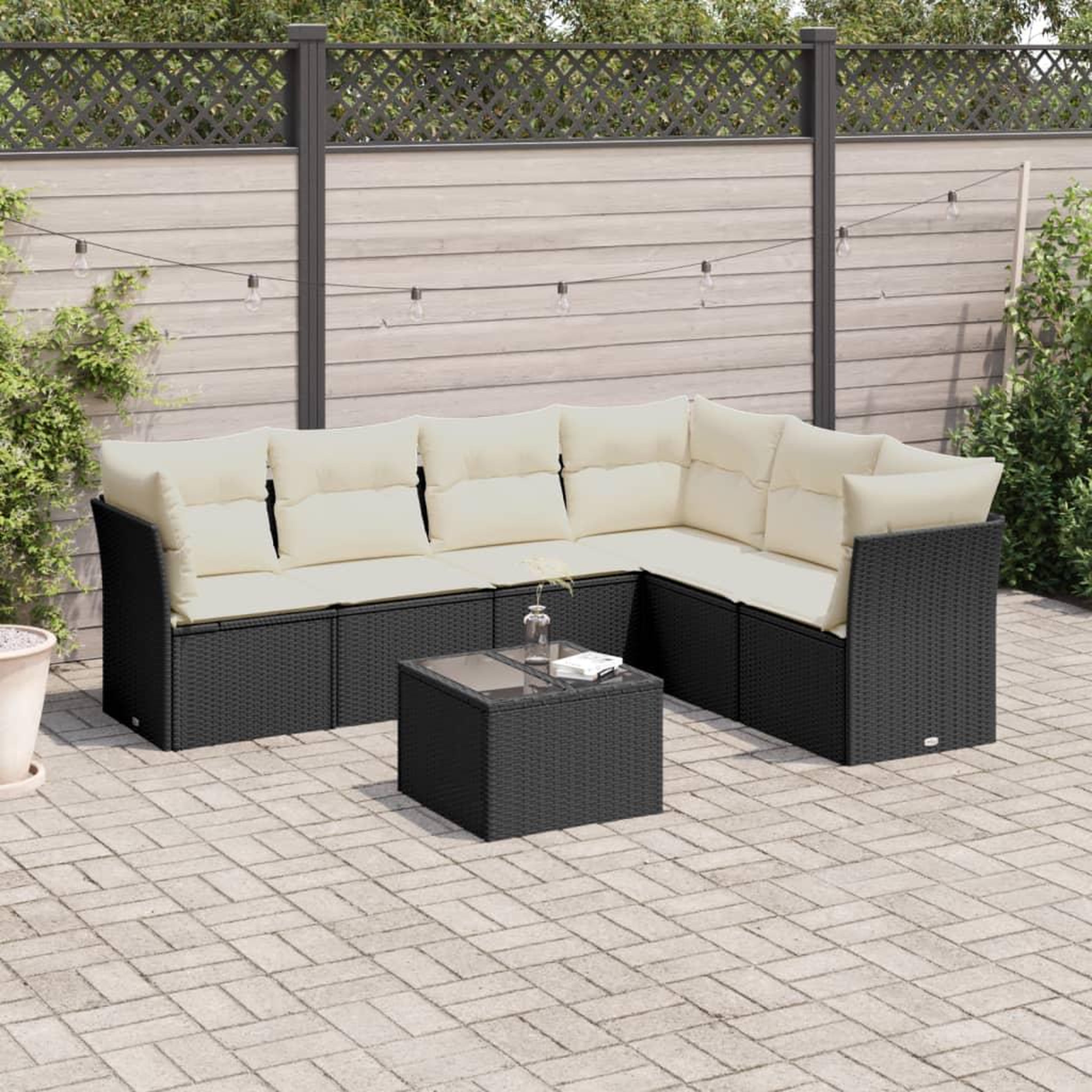 VIDAXL Salon de jardin 7 pcs avec coussins noir resine tressee