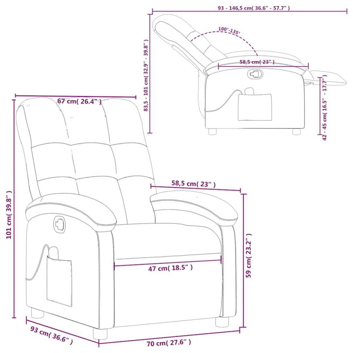 VIDAXL Fauteuil de massage inclinable Creme Tissu