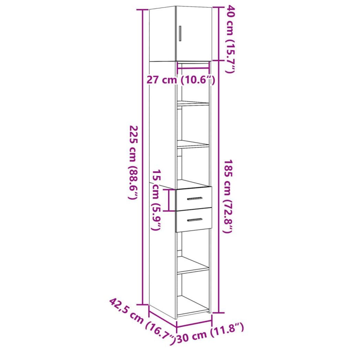 VIDAXL Armoire de rangement mince chene fume 30x42,5x225 cm