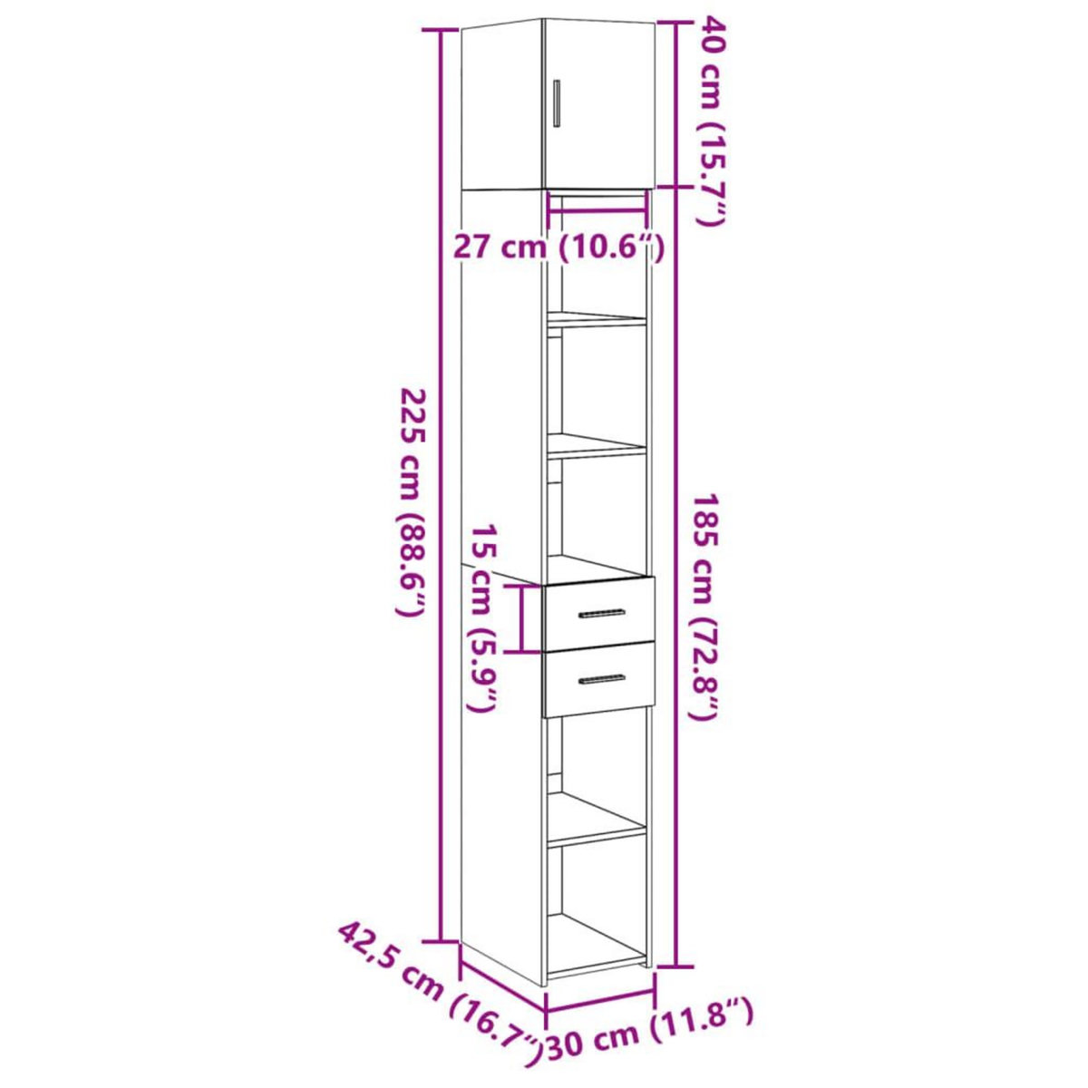 VIDAXL Armoire de rangement mince chene fume 30x42,5x225 cm