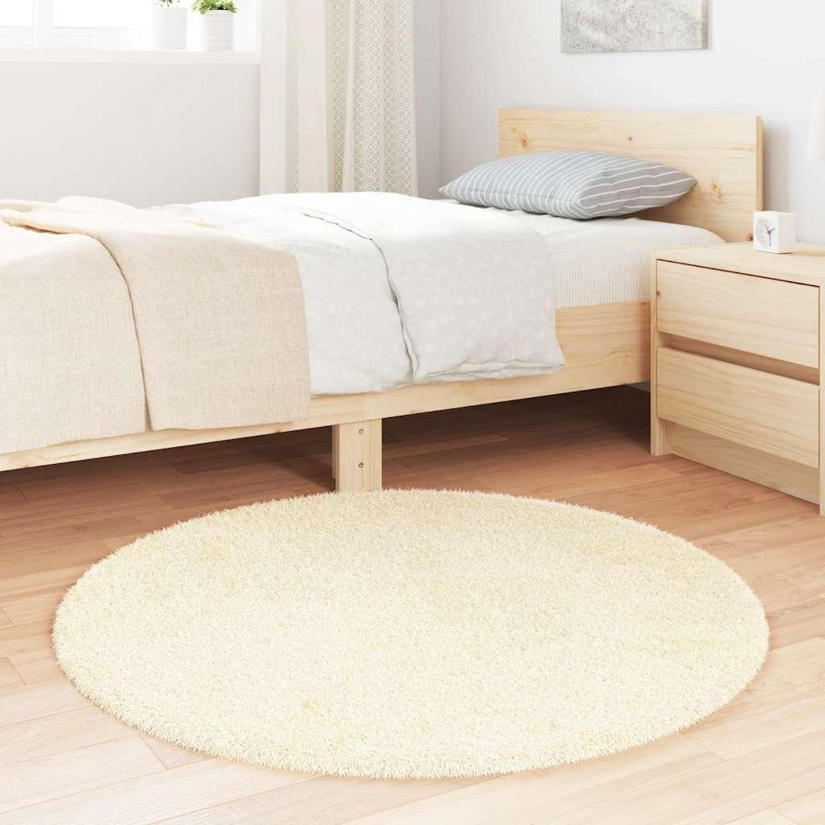 VIDAXL Tapis Shaggy a poils longs NAVARRA creme 100x100 cm polyester