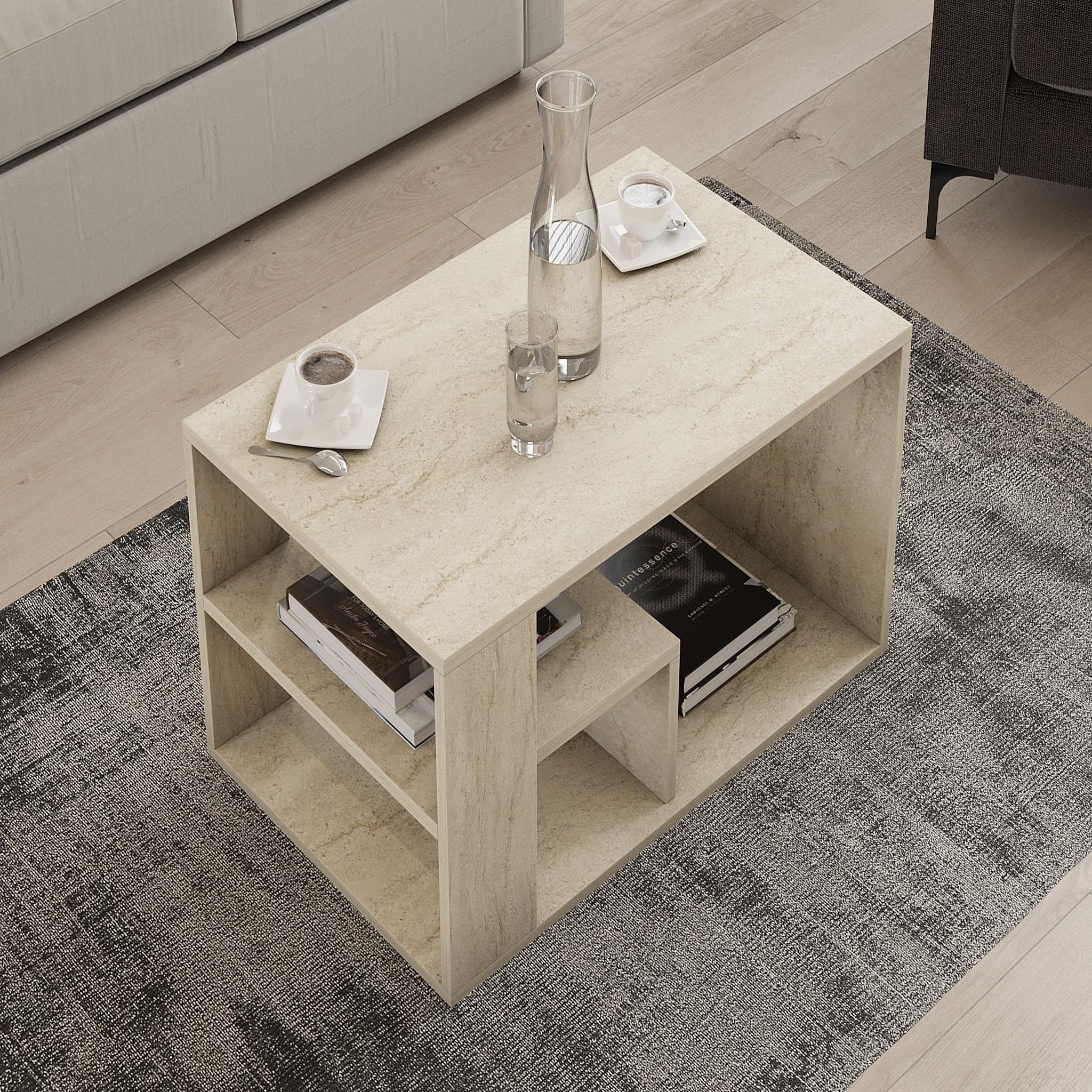 Voir la diapositive 4 : Habitat et Jardin Table basse en bois  eros  - 80 x 40 x 50 cm - travertin