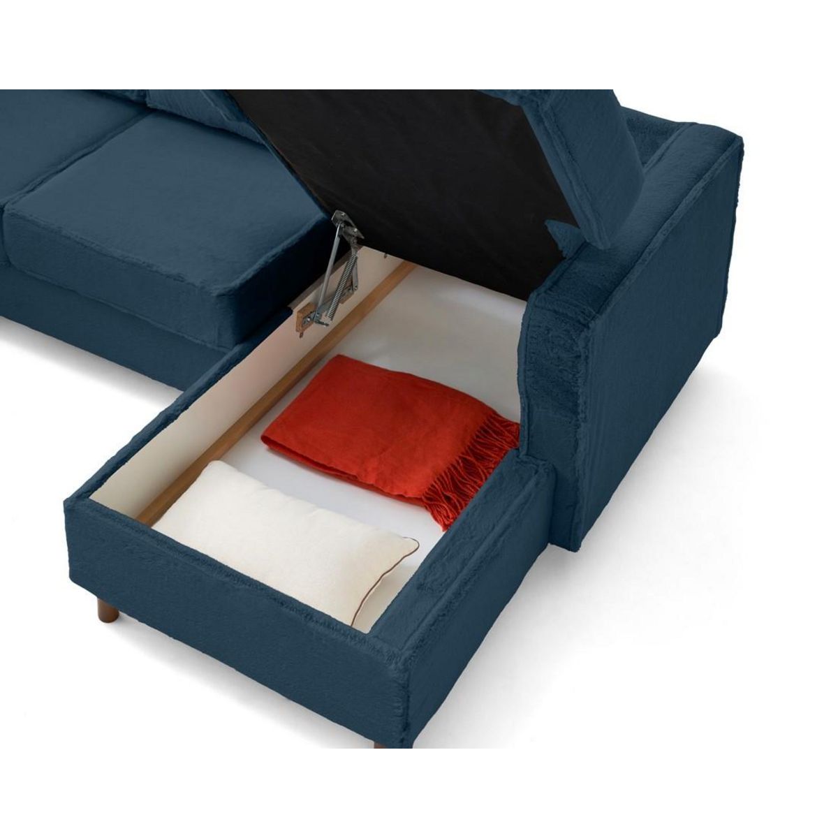 LISA DESIGN Jake - canapé panoramique d'angle gauche 7 places convertible avec coffre en fausse fourrure