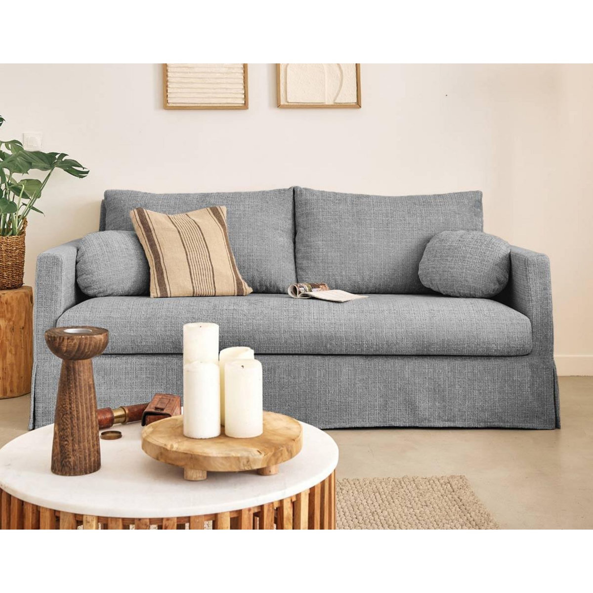 LISA DESIGN Serena - canapé droit déhoussable 3 places en velours texturé