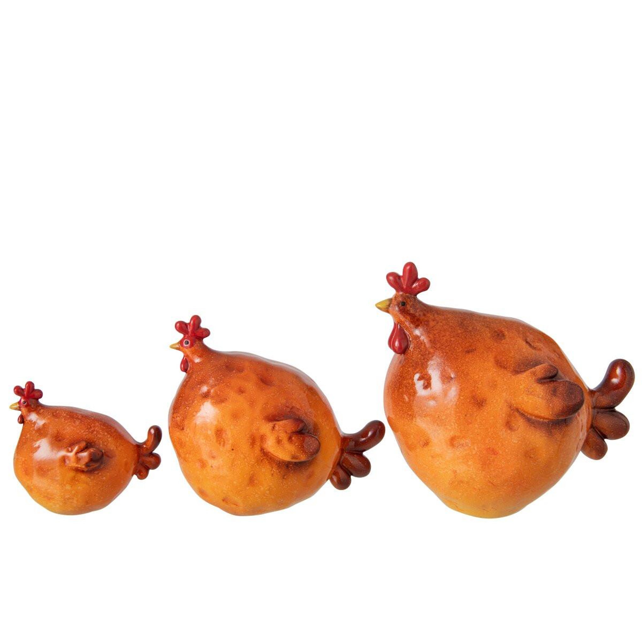 Voir la diapositive 2 : J-LINE Lot de 3 coqs déco  prune  19cm orange
