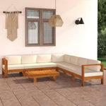 VIDAXL Salon de jardin 8 pcs avec coussins blanc creme Bois d'acacia