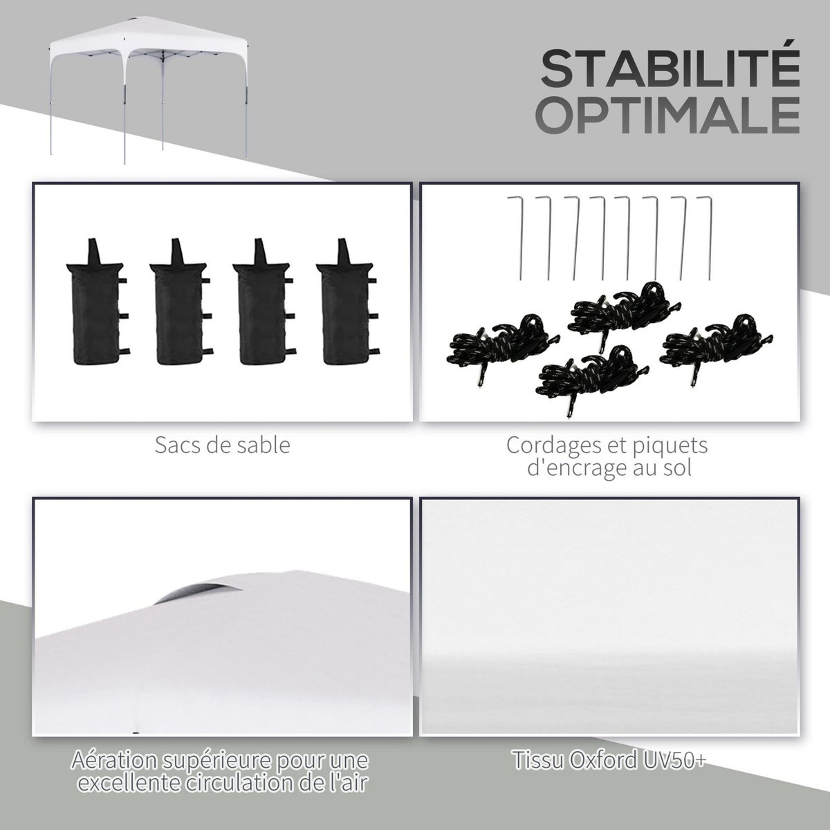 OUTSUNNY Tonnelle barnum automatique pop-up dim. 2,53L x 2,53l x 2,68H m hauteur réglable nombreux accessoires inclus acier oxford blanc