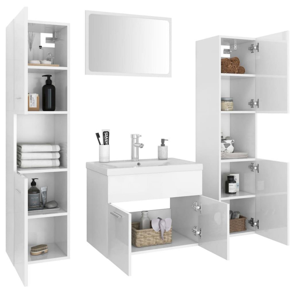 VIDAXL Ensemble de meubles de salle de bain Blanc brillant Agglomere