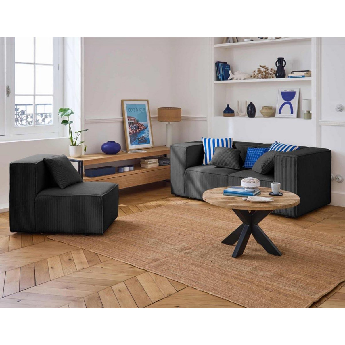 LISA DESIGN Arty - canapé modulable 3 places - en velours côtelé