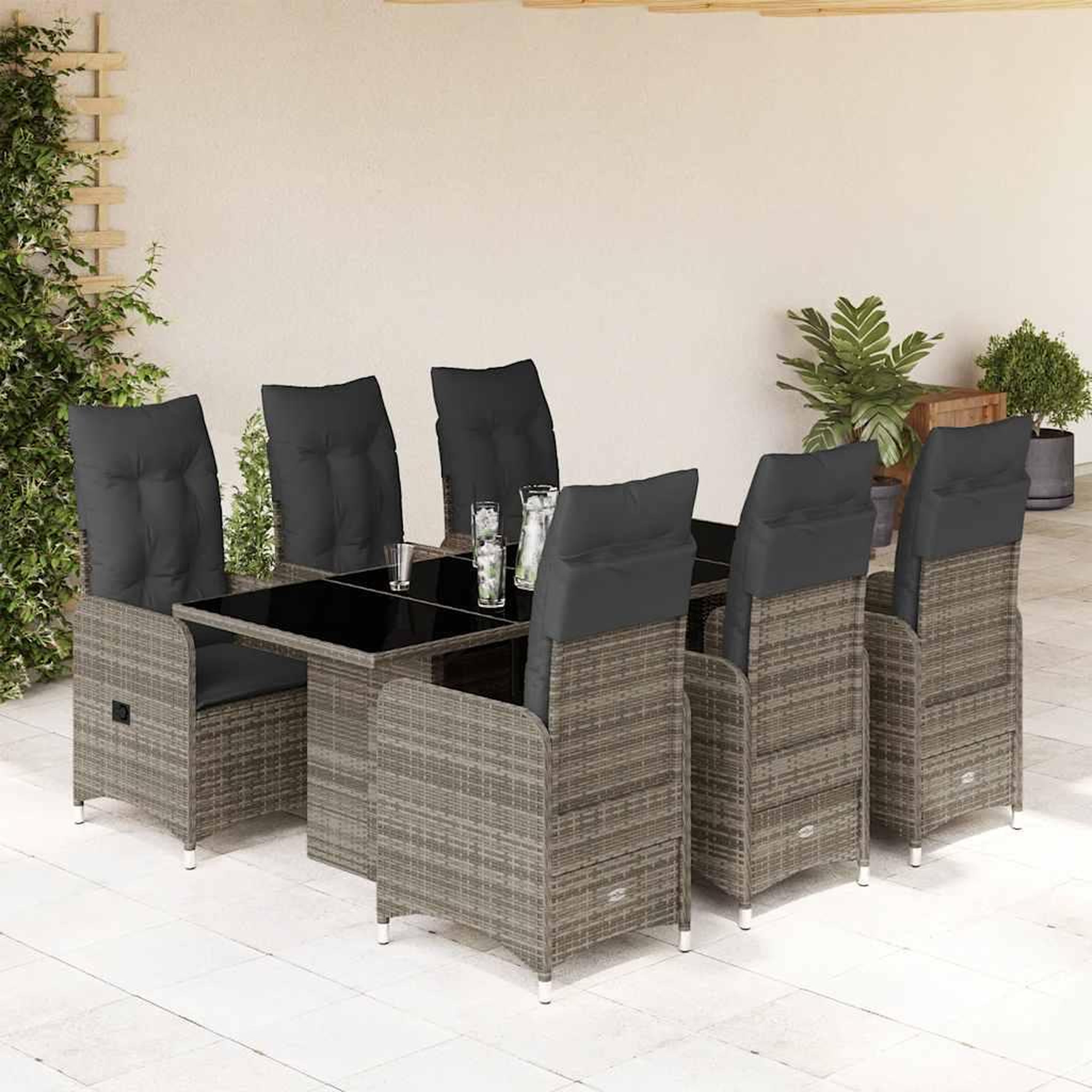 VIDAXL Ensemble de bistro de jardin 7 pcs coussins gris poly rotin
