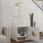Voir la diapositive 4 : PAWHUT Arbre à chat maison de toilette 2 en 1 - H.129 cm - porte tête de chat - plateforme panier observation - blanc crème