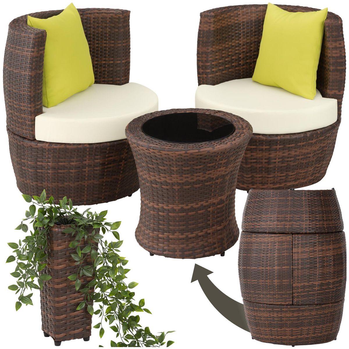 tectake Salon de jardin avec cadre en aluminium noir/marron