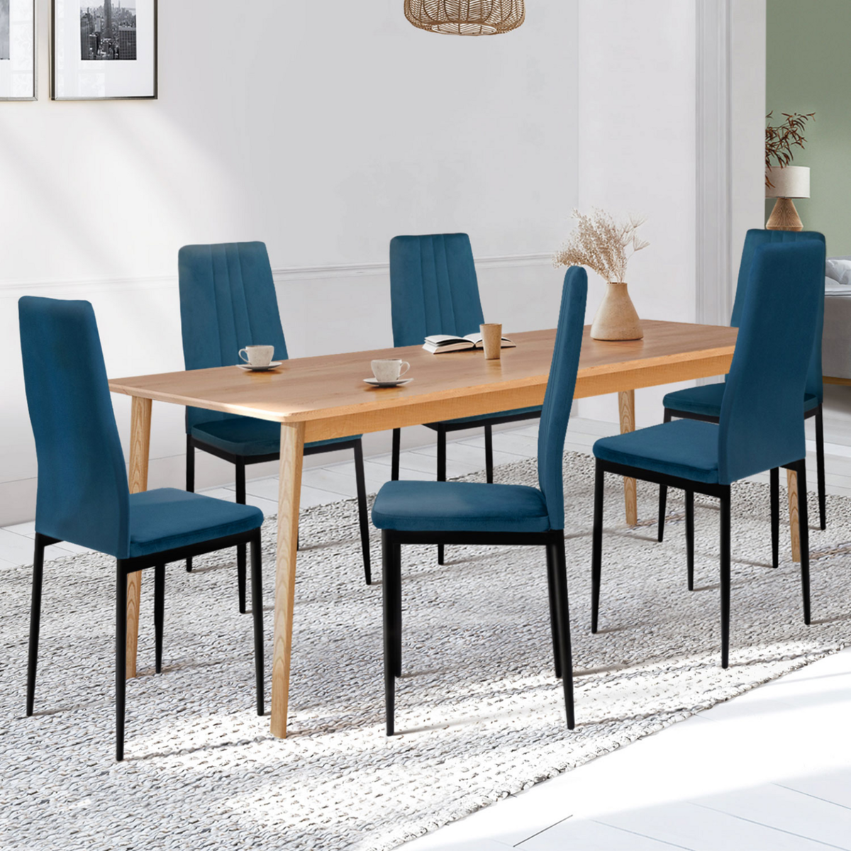 ID MARKET Lot de 6 chaises JULIA en velours bleu pour salle à manger