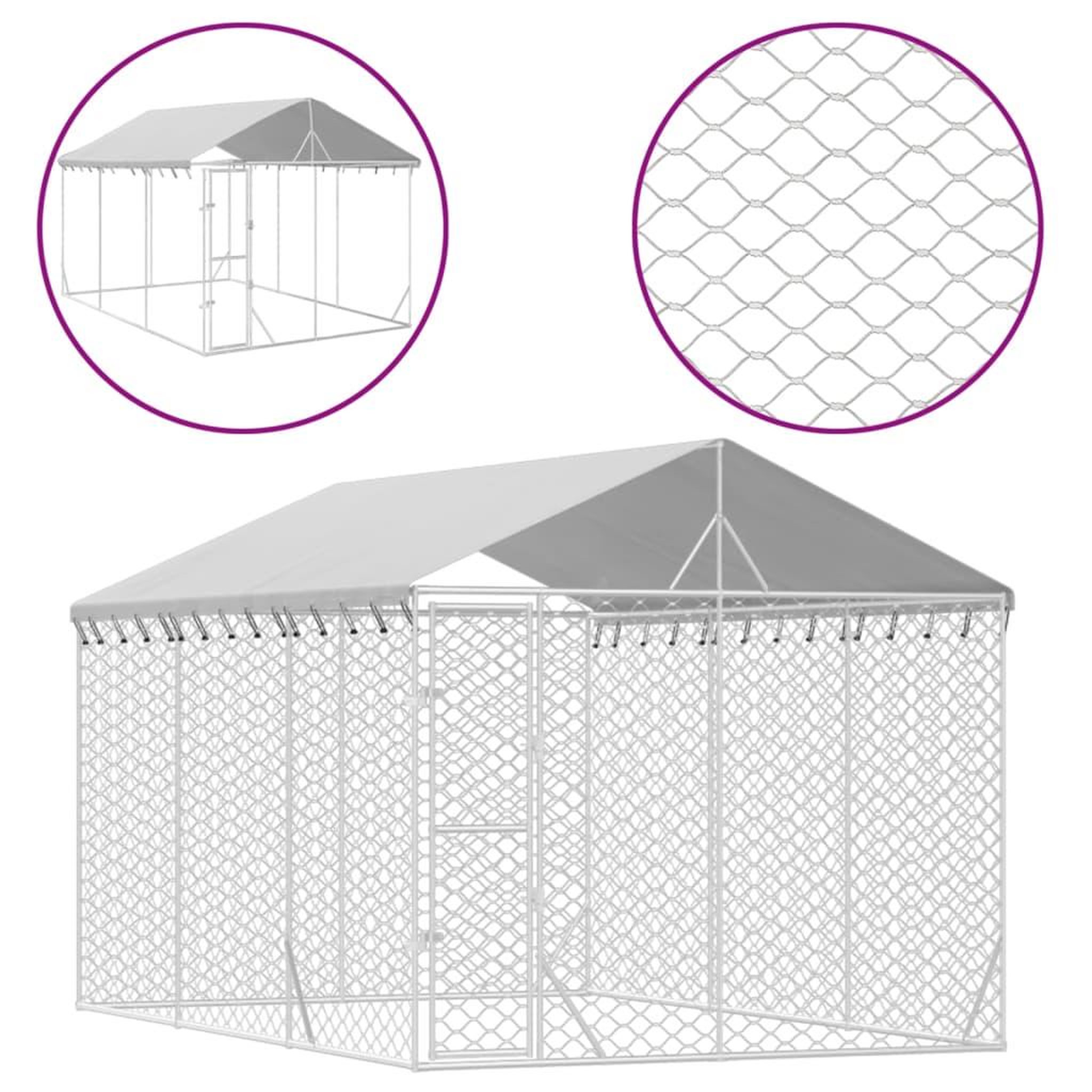 Voir la diapositive 2 : VIDAXL Chenil d'exterieur pour chiens avec toit argente 3x4,5x2,5 m