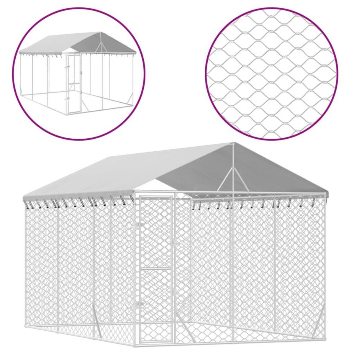 VIDAXL Chenil d'exterieur pour chiens avec toit argente 3x4,5x2,5 m