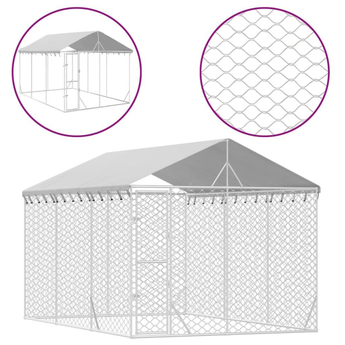 VIDAXL Chenil d'exterieur pour chiens avec toit argente 3x4,5x2,5 m