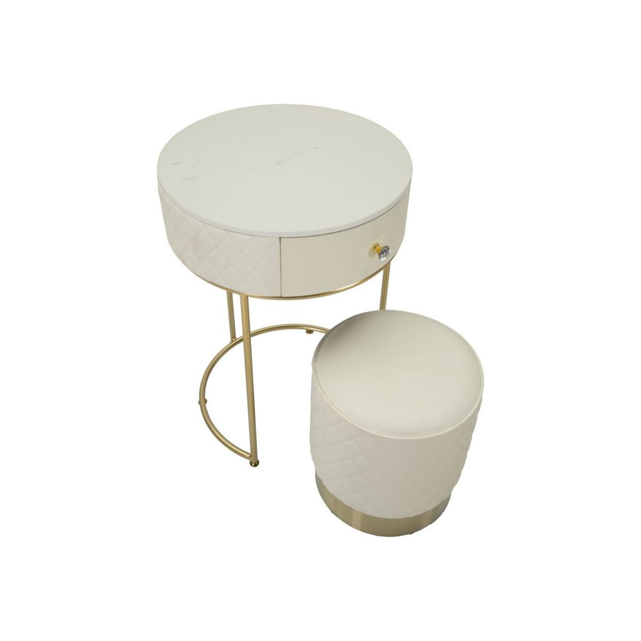 Voir la diapositive 5 : Paris Prix Table de chevet avec pouf  sharon  70cm blanc & or