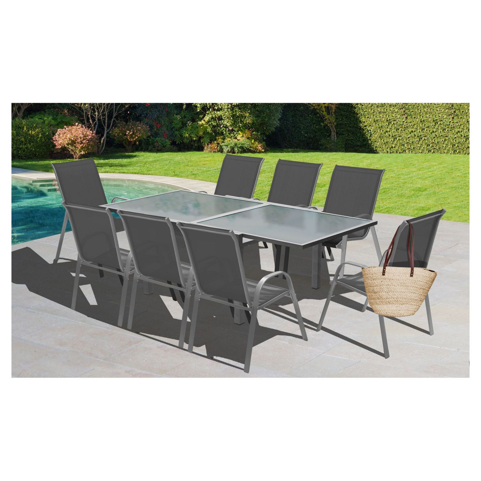 Inkazen Table de jardin extensible - 6/8 places - Verre trempé - Gris