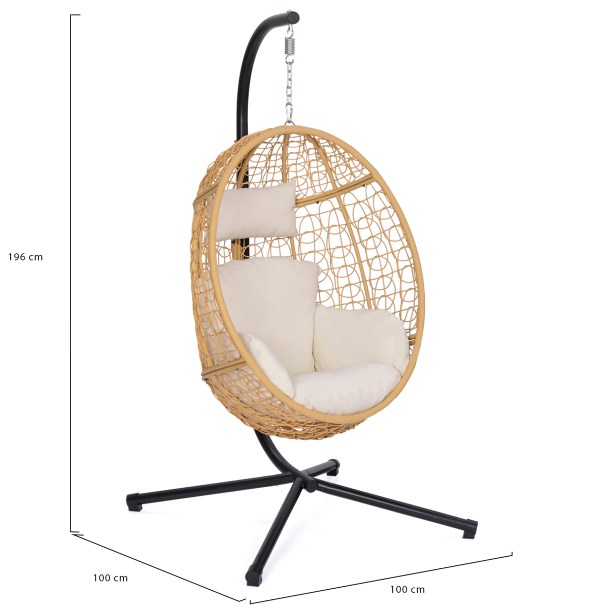 ID MARKET Fauteuil oeuf suspendu ajouré effet rotin avec coussin écru