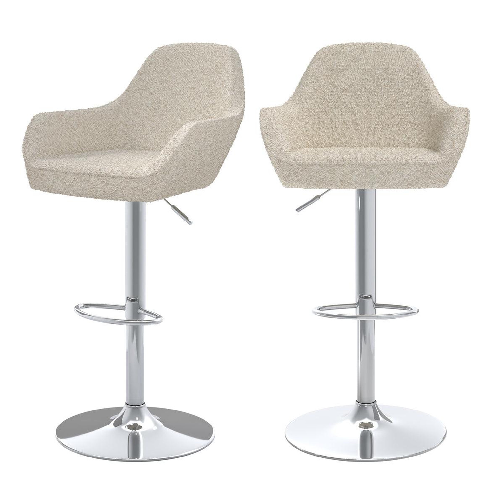 Voir la diapositive 1 : MAISON PAVANE Lot de 2 chaises de bar effet laine bouclette blanc cassé 63/83 cm-adam