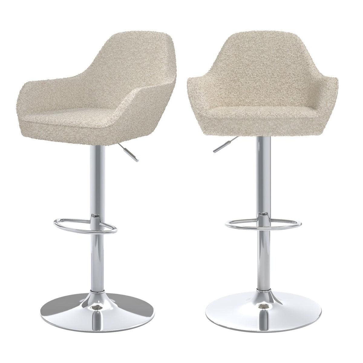 Rendez vous déco Lot de 2 chaises de bar effet laine bouclette blanc cassé 63/83 cm-Adam