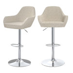 Rendez vous déco Lot de 2 chaises de bar effet laine bouclette blanc cassé 63/83 cm-Adam