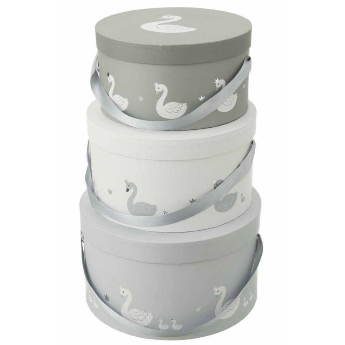 Paris Prix Lot de 3 Boîtes Déco  Cygne  32cm Blanc & Gris