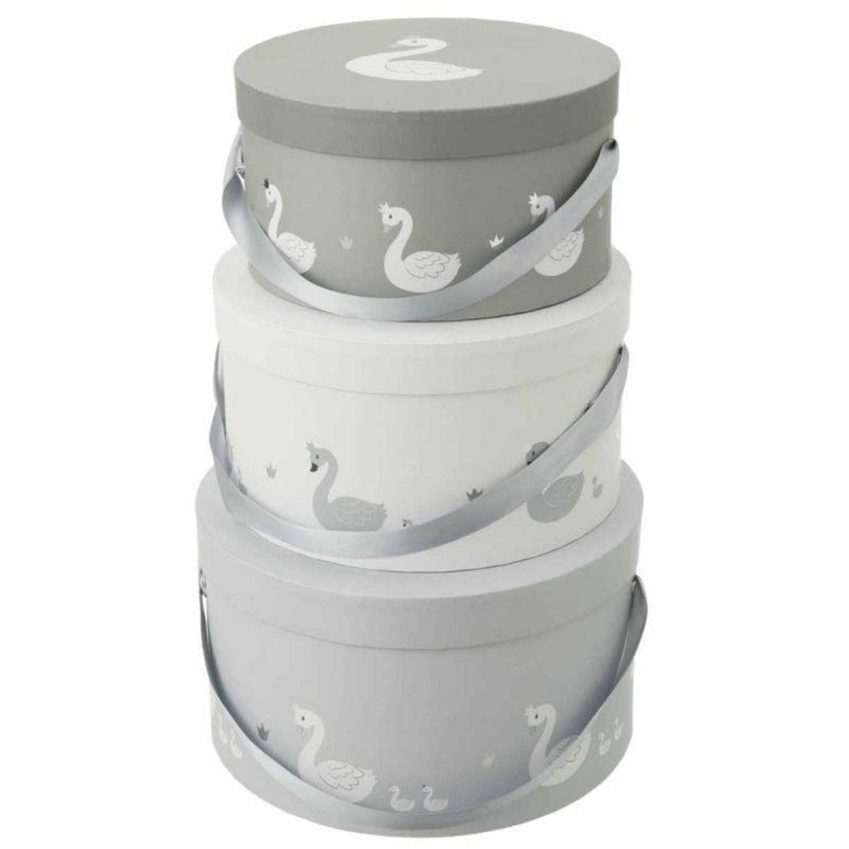 Paris Prix Lot de 3 Boîtes Déco  Cygne  32cm Blanc & Gris