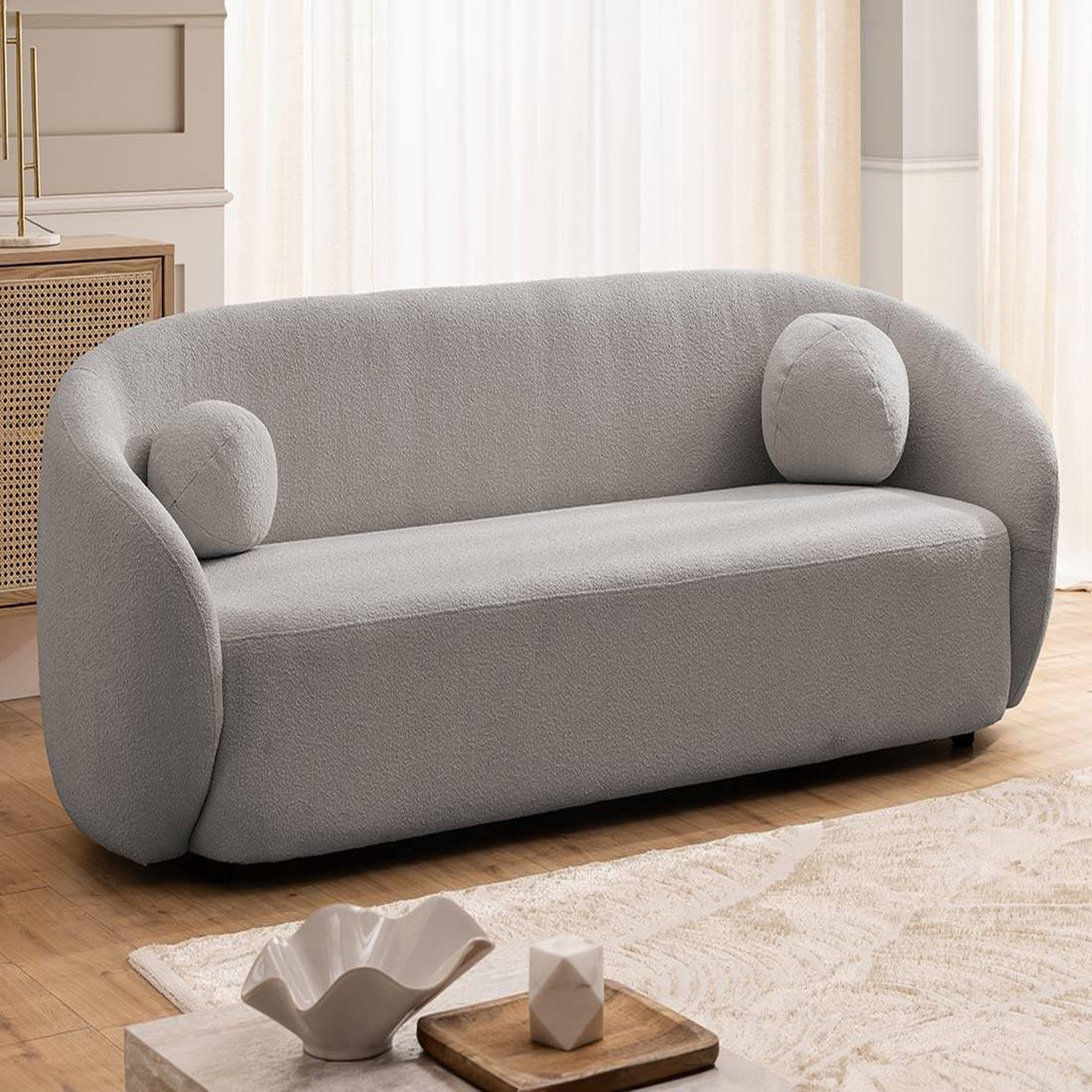Voir la diapositive 4 : BEST MOBILIER Flore - canapé droit 3 places en tissu bouclette
