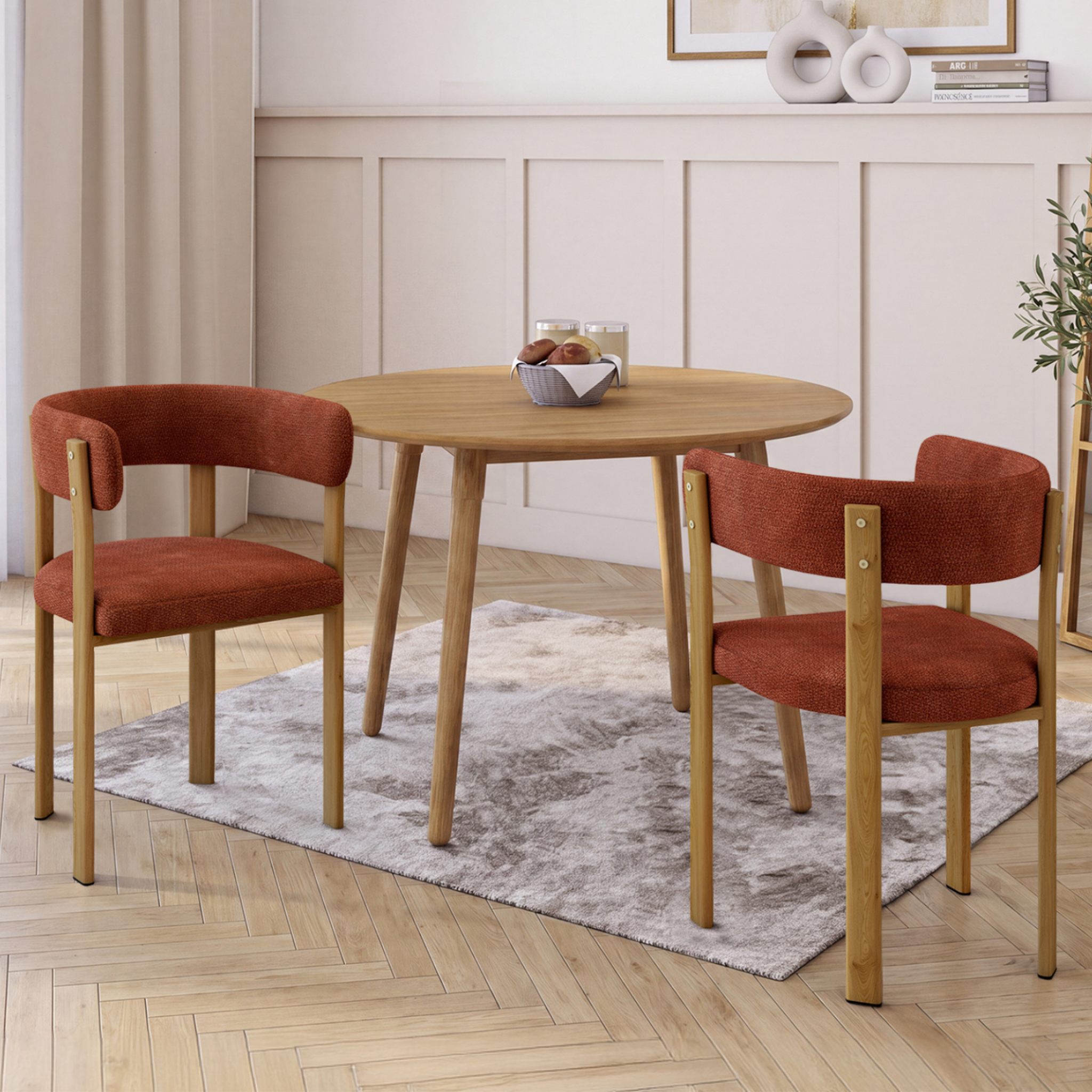 Voir la diapositive 2 : ID MARKET Lot de 2 chaises, fauteuils de table NELLA en tissu chenille terracotta pour salle à manger