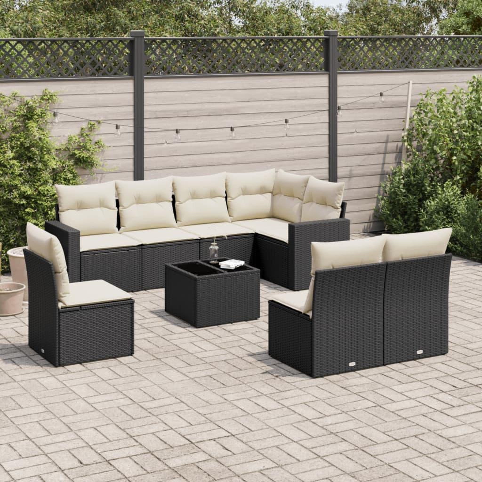 VIDAXL Salon de jardin 9 pcs avec coussins noir resine tressee