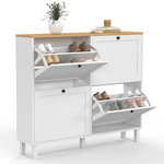 ID MARKET Meuble à chaussures 20 paires ACHILLE 4 portes blanc et plateau bois