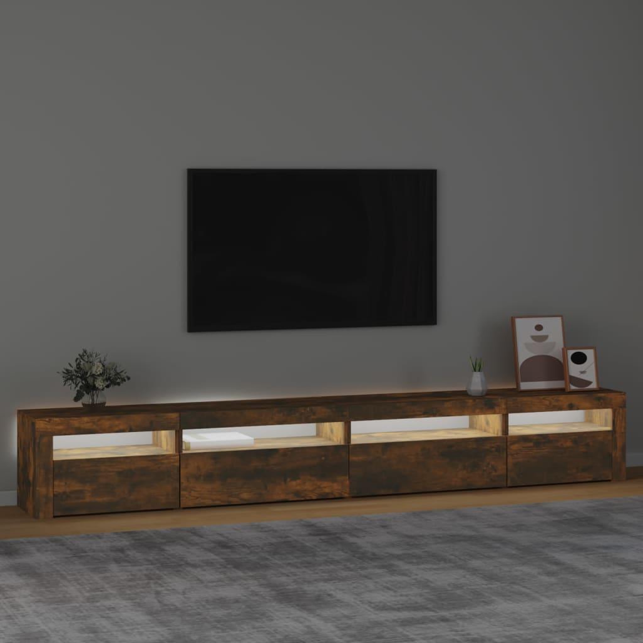 Voir la diapositive 3 : VIDAXL Meuble TV avec lumieres LED Chene fume 270x35x40 cm