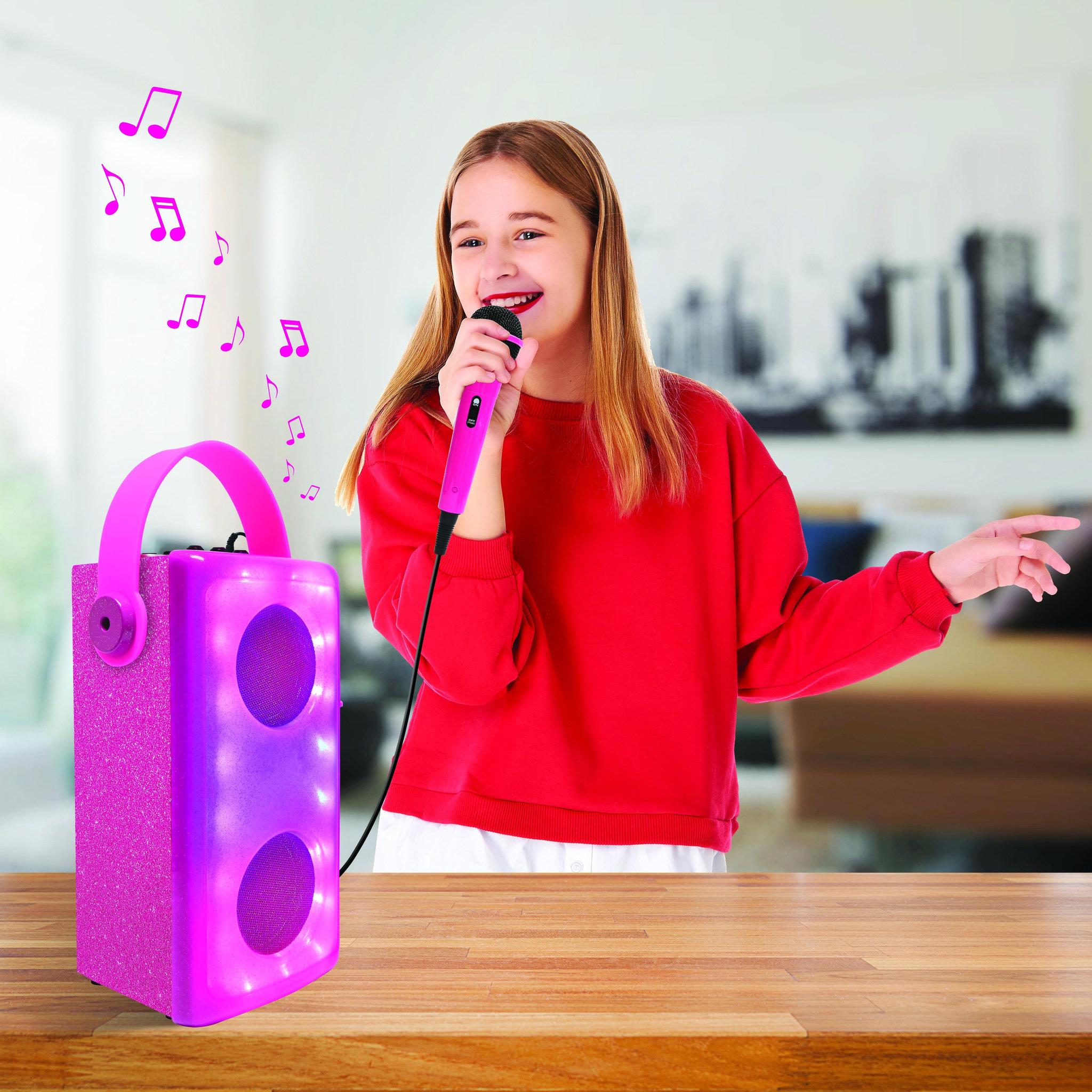 Voir la diapositive 3 : Lexibook Enceinte Bluetooth lumineuse Rose avec micro