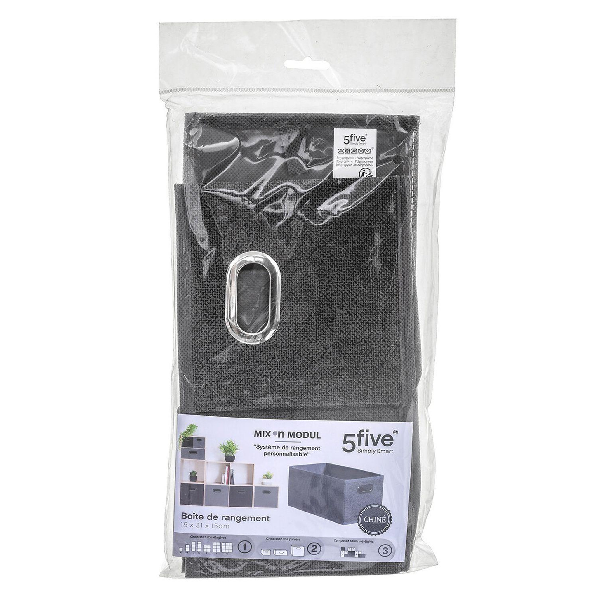 Voir la diapositive 3 : TOILINUX Lot de 2 boites de rangement largeur 31 x hauteur 15 cm - gris foncé chiné