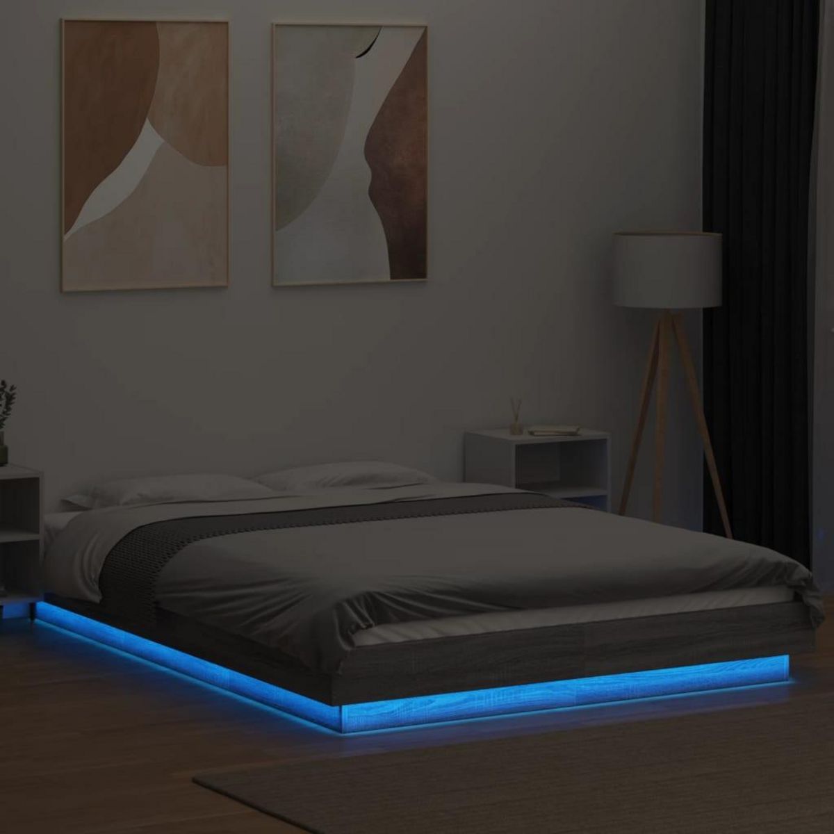 VIDAXL Cadre de lit et lumieres LED sans matelas sonoma gris 120x190cm