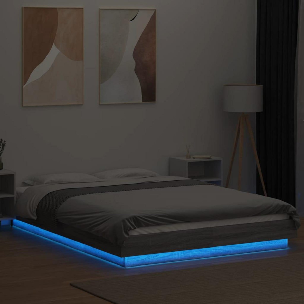 VIDAXL Cadre de lit et lumieres LED sans matelas sonoma gris 120x190cm