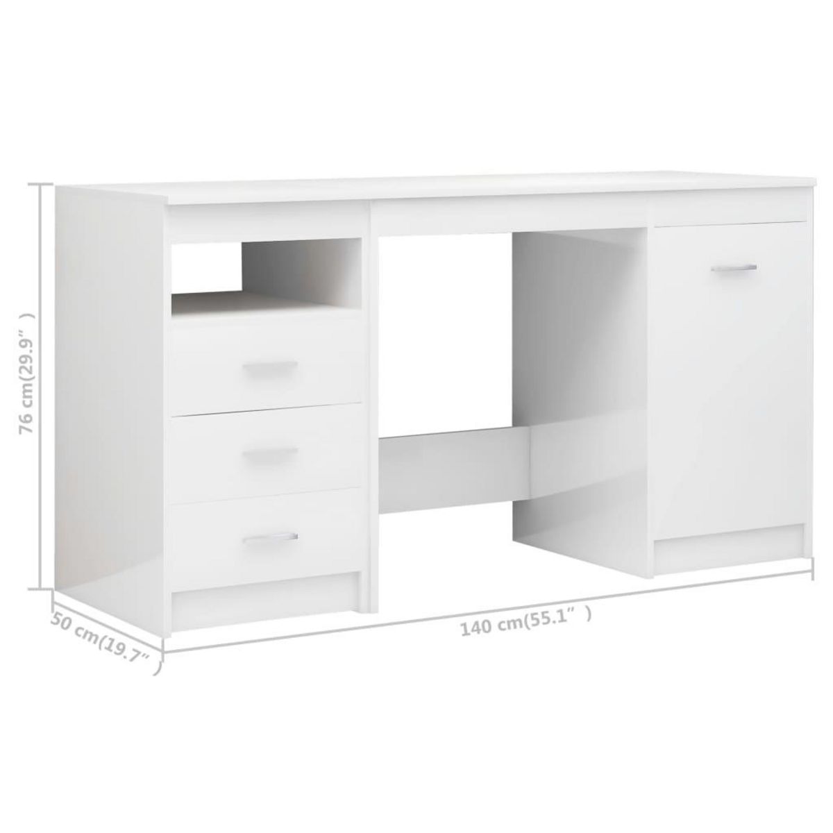 VIDAXL Bureau Blanc brillant 140x50x76 cm Bois d'ingenierie