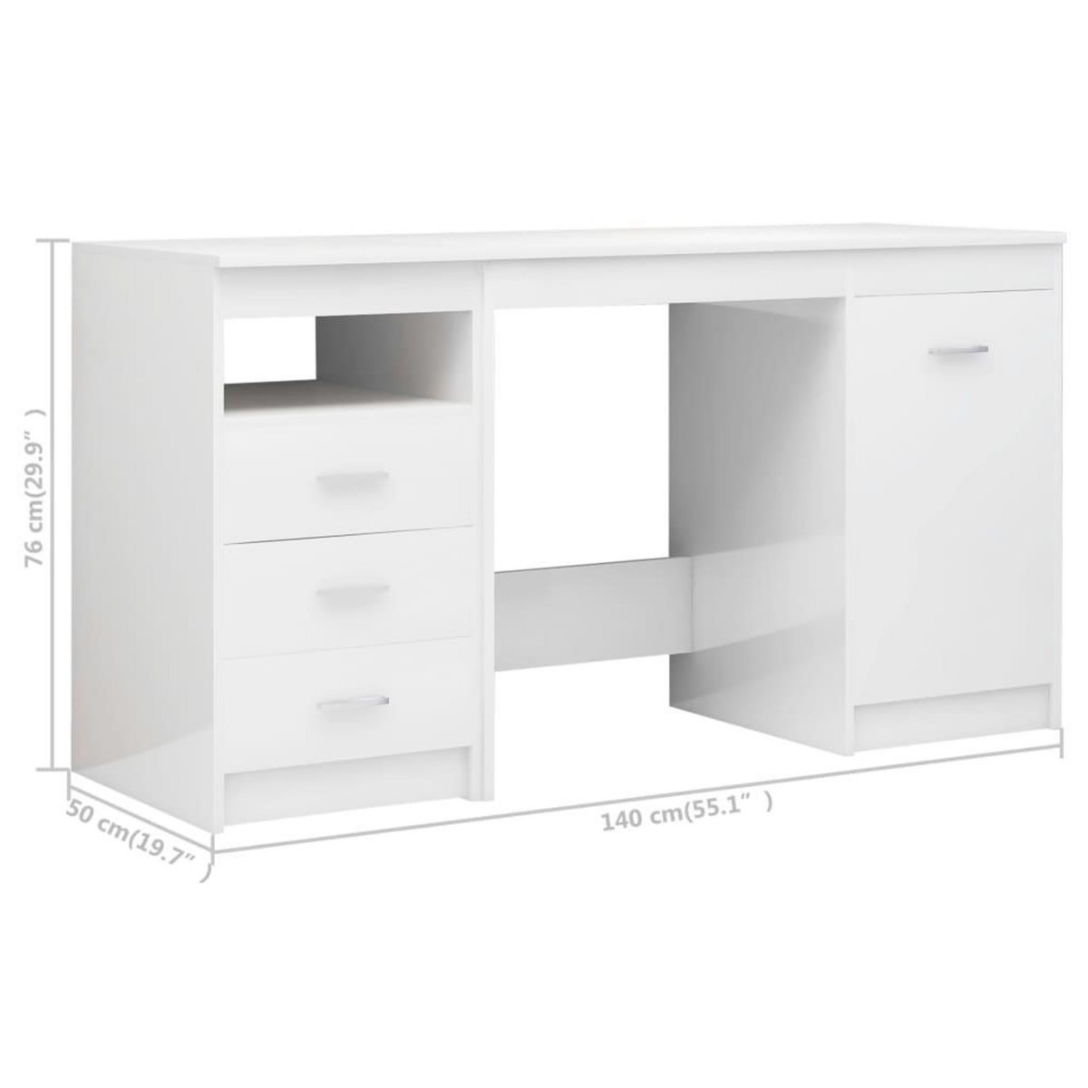 VIDAXL Bureau Blanc brillant 140x50x76 cm Bois d'ingenierie