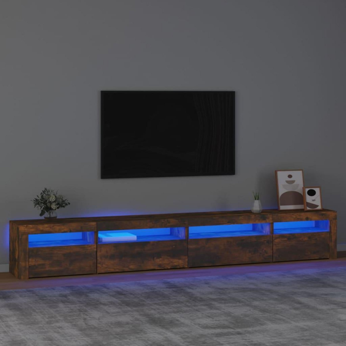 VIDAXL Meuble TV avec lumieres LED Chene fume 270x35x40 cm