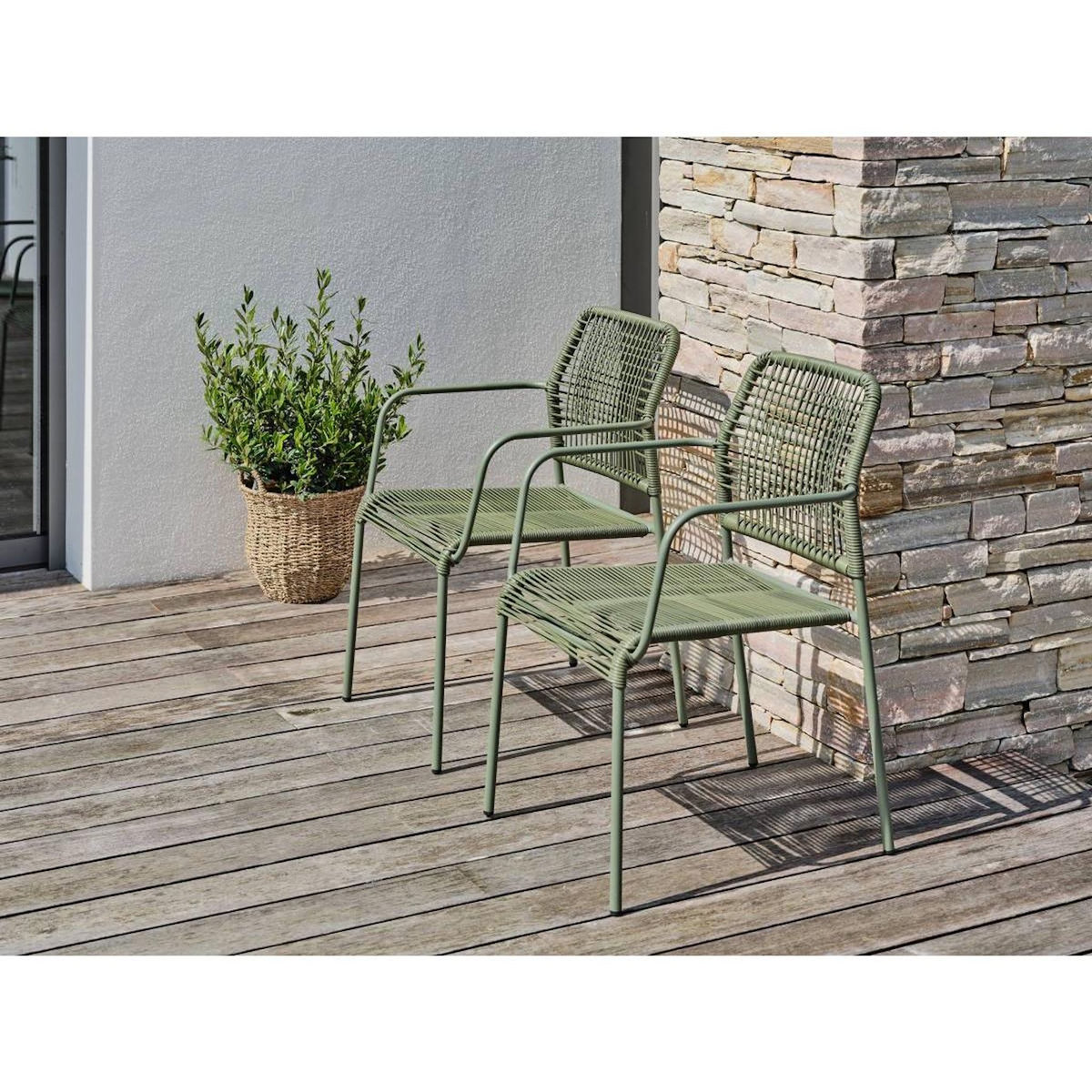 Paris Prix Ensemble Table de jardin & 2 Fauteuils  Louise & Marceau  74cm Anthracite & Vert Olive
