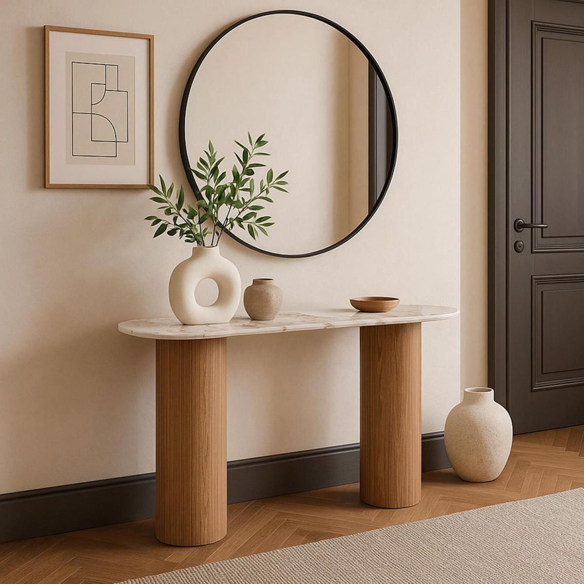 Paris Prix Console Effet Marbre  Agnes  120cm Blanc
