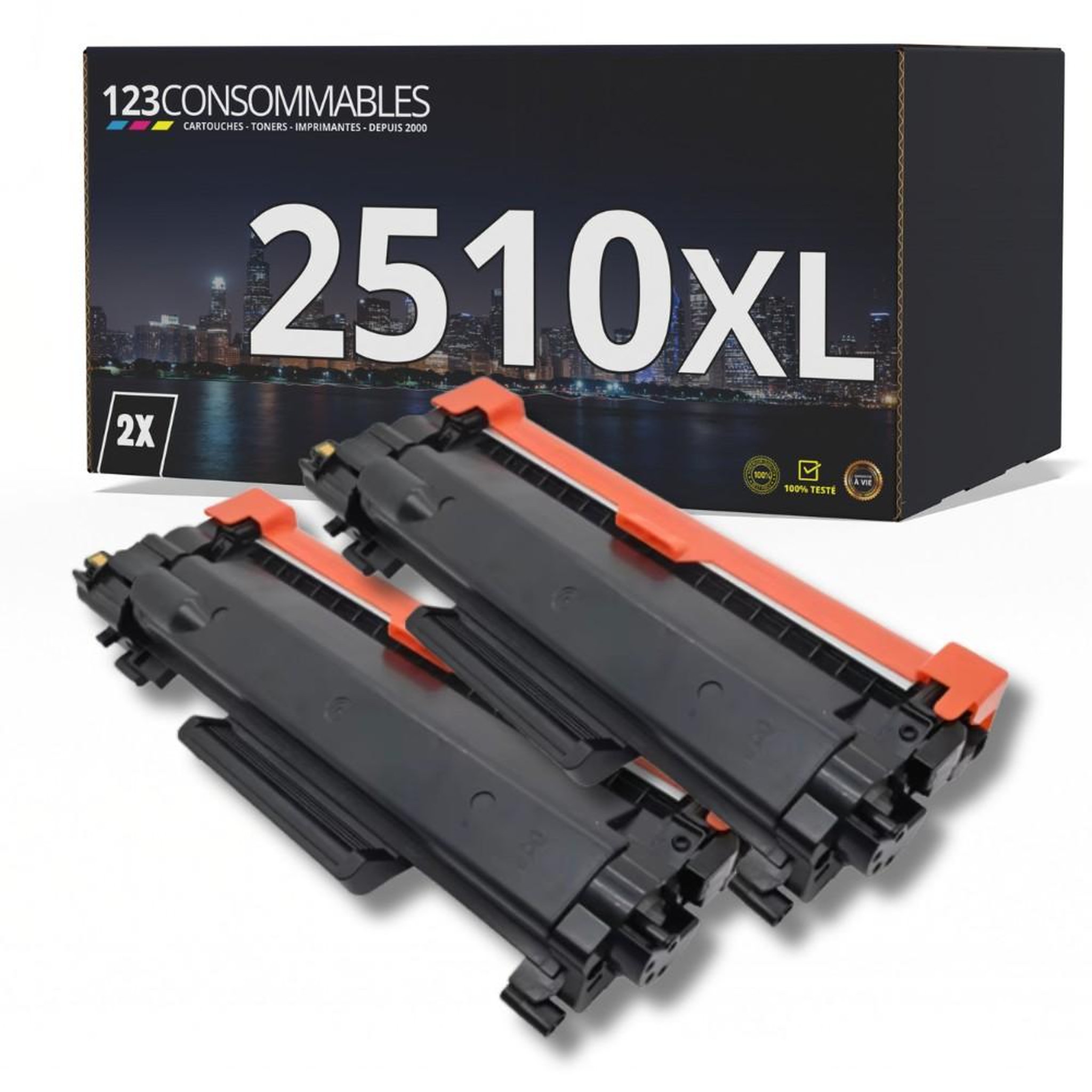 123CONSOMMABLES Pack 2 Toners compatibles BROTHER TN2510XL noir